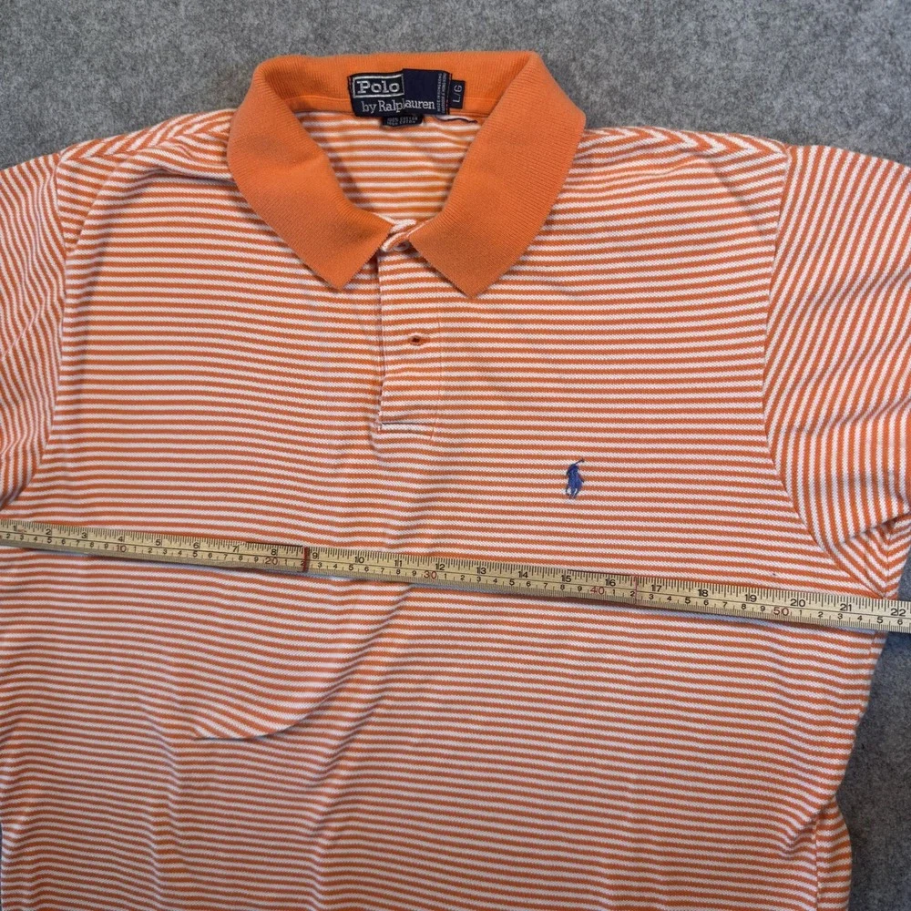 Polo Ralph Lauren Striped Polo Shirt Large Orange White 100% Cotton Short Sleeve